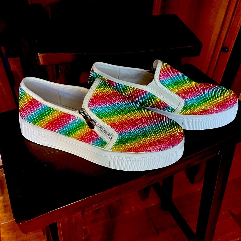 Rainbow sparkles slip on shoes size 7.5